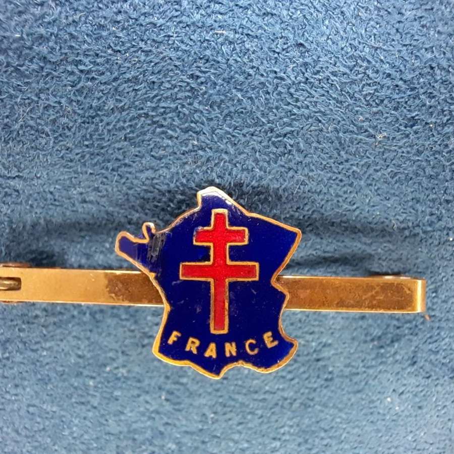 WW2 Free French Map of France with Cross of Lorraine brooch