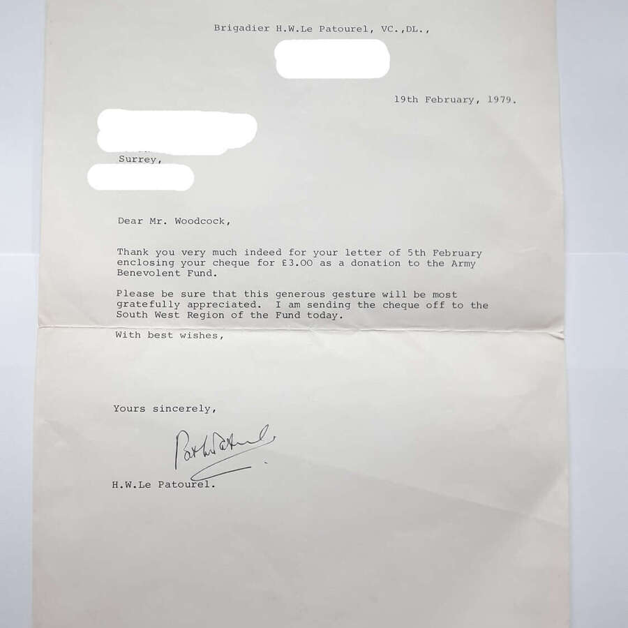Brigadier Herbert Wallace Le Patourel VC Autograph